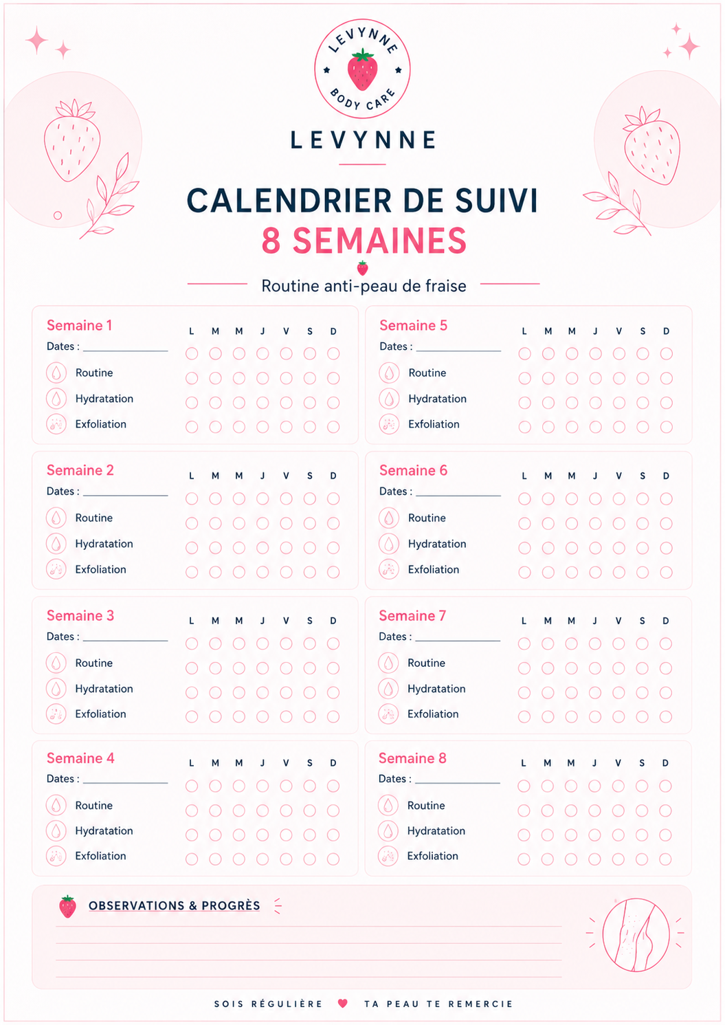 Calendrier de suivi 8 semaines